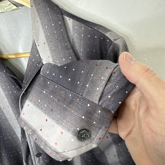 Vintage Charisma Townline 70s Disco Men M 15.5 Gray Groovy Button Shirt - Picture 2 of 4